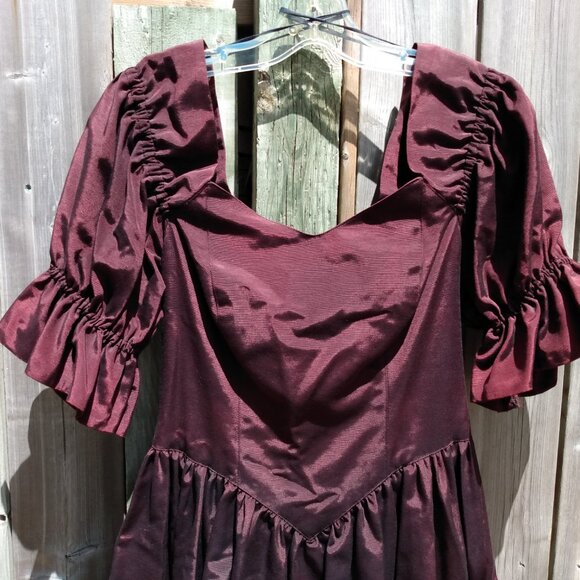 Vintage Taffeta Dress Burgundy VICTORIANA Gown 33" Bust 28" Waist Formal 80s 90s - Picture 5 of 10